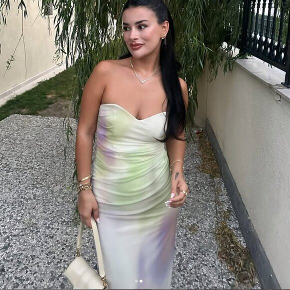 Zara Strapless Tulle Tie Dye Midi Dress NWT Size Small - Picture 1 of 12